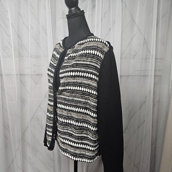 Chico's Black Gray Knit Boho Cardigan Sweater Size 2 (L) - Picture 9 of 14